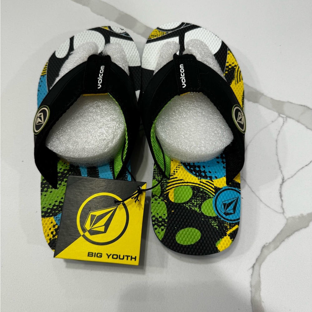 Volcom Little Youth Comfort Blue/Yellow/Green Kids Sandals NWT MSRP $20